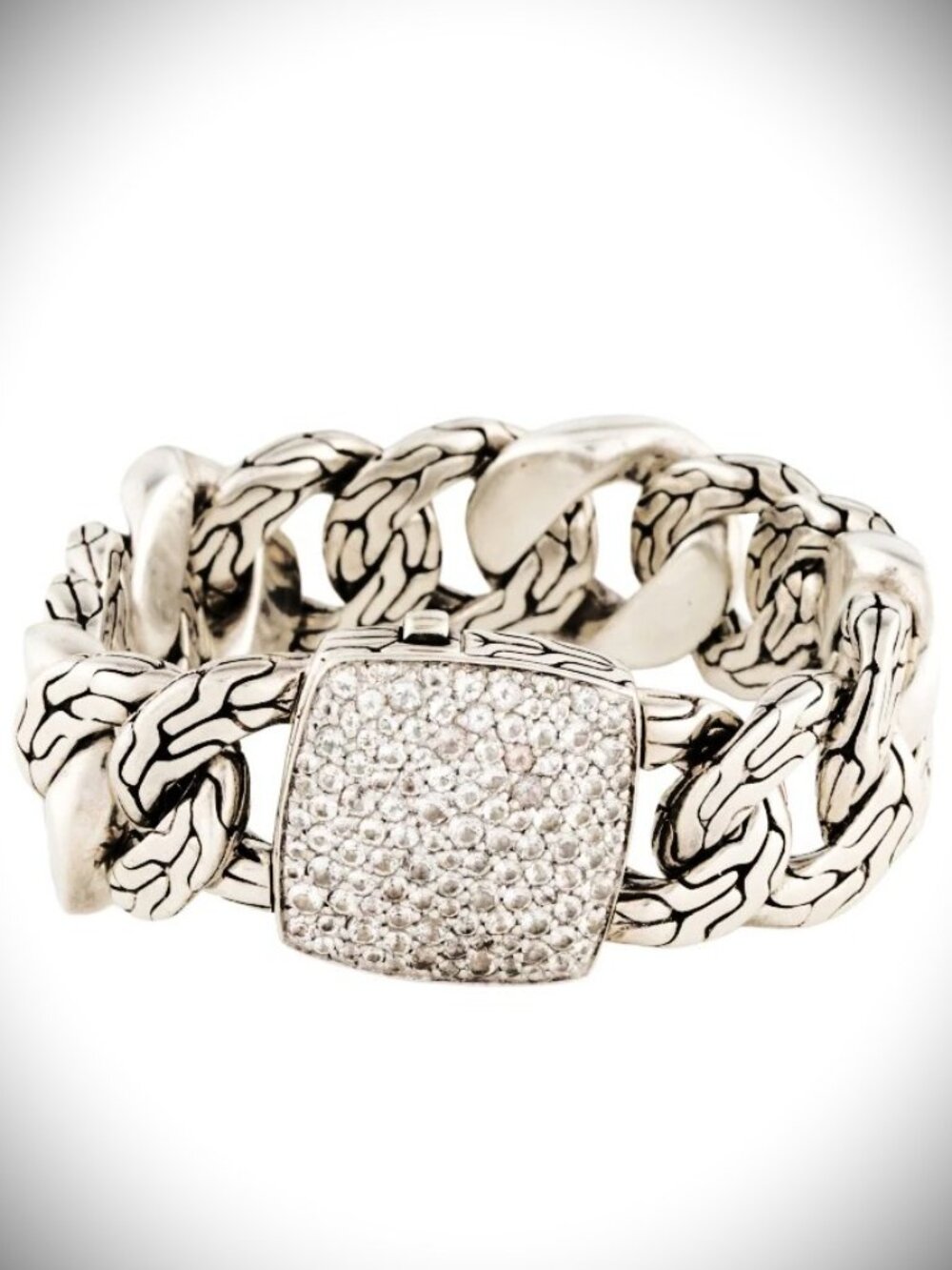 JOHN HARDY Sterling Silver White Topaz Batu Sari Collection Curb Chain Bracelet